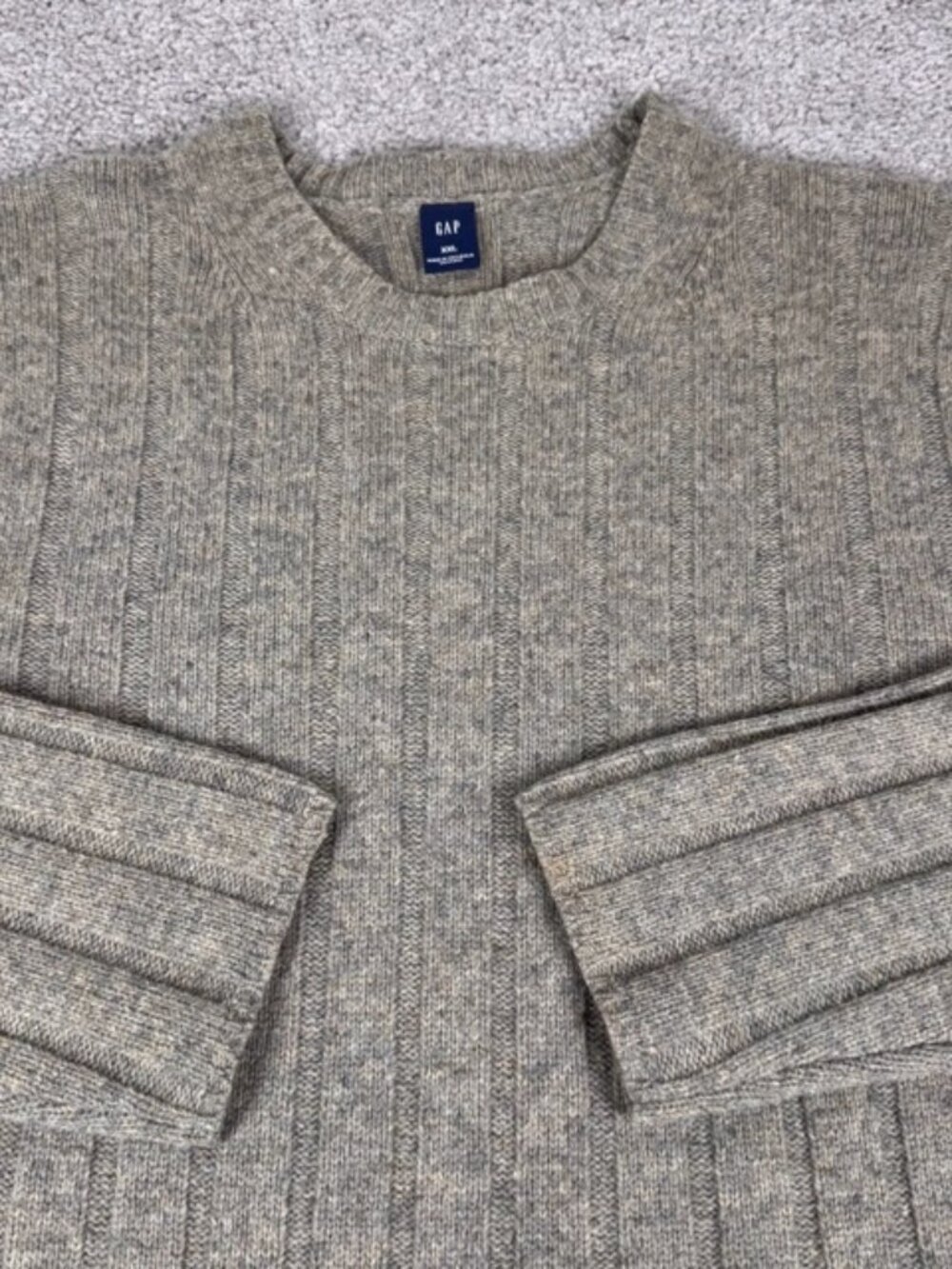 Vintage Gap Women's Sweater XXL Beige Lambswool Ribbed Knit Crewneck Pullover
